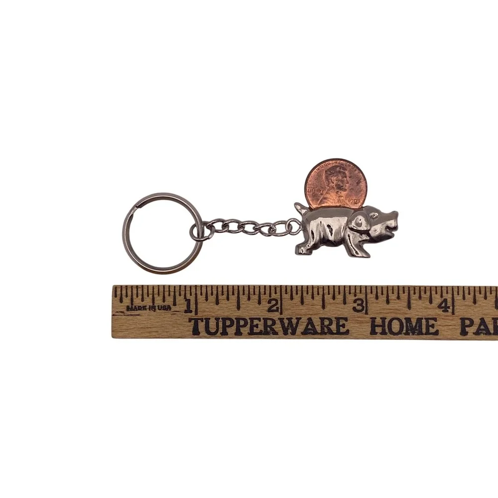 Vintage Style Silver Tone Pig Keychain Set of 4 with Lucky Penny Slot Novelty
